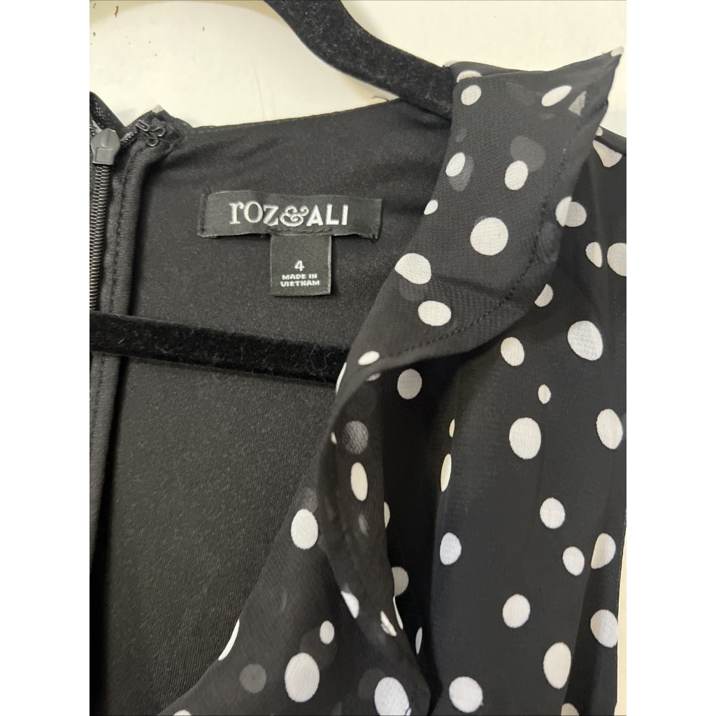 Roz & Ali Dressbarn Nwt Womens Polka Dot Jumpsuit Sz 4 Black Sretch — image 3 of 8